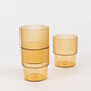 12 Pack Amber Gold Stackable Ribbed Reusable Plastic Tumblers, 7oz Shatterproof Short Drinking Glasses