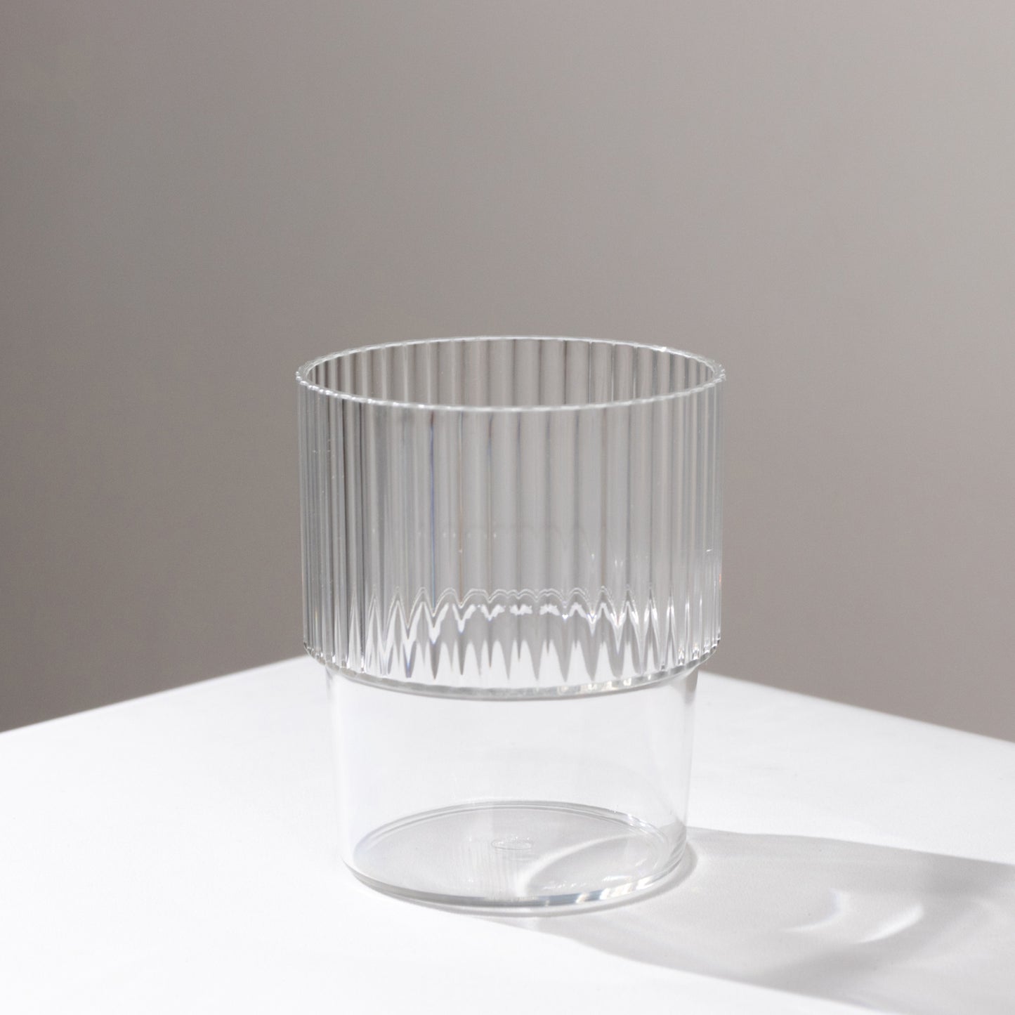 12 Pack Clear Stackable Ribbed Reusable Plastic Tumblers, 7oz Shatterproof Short Drinking Glasses