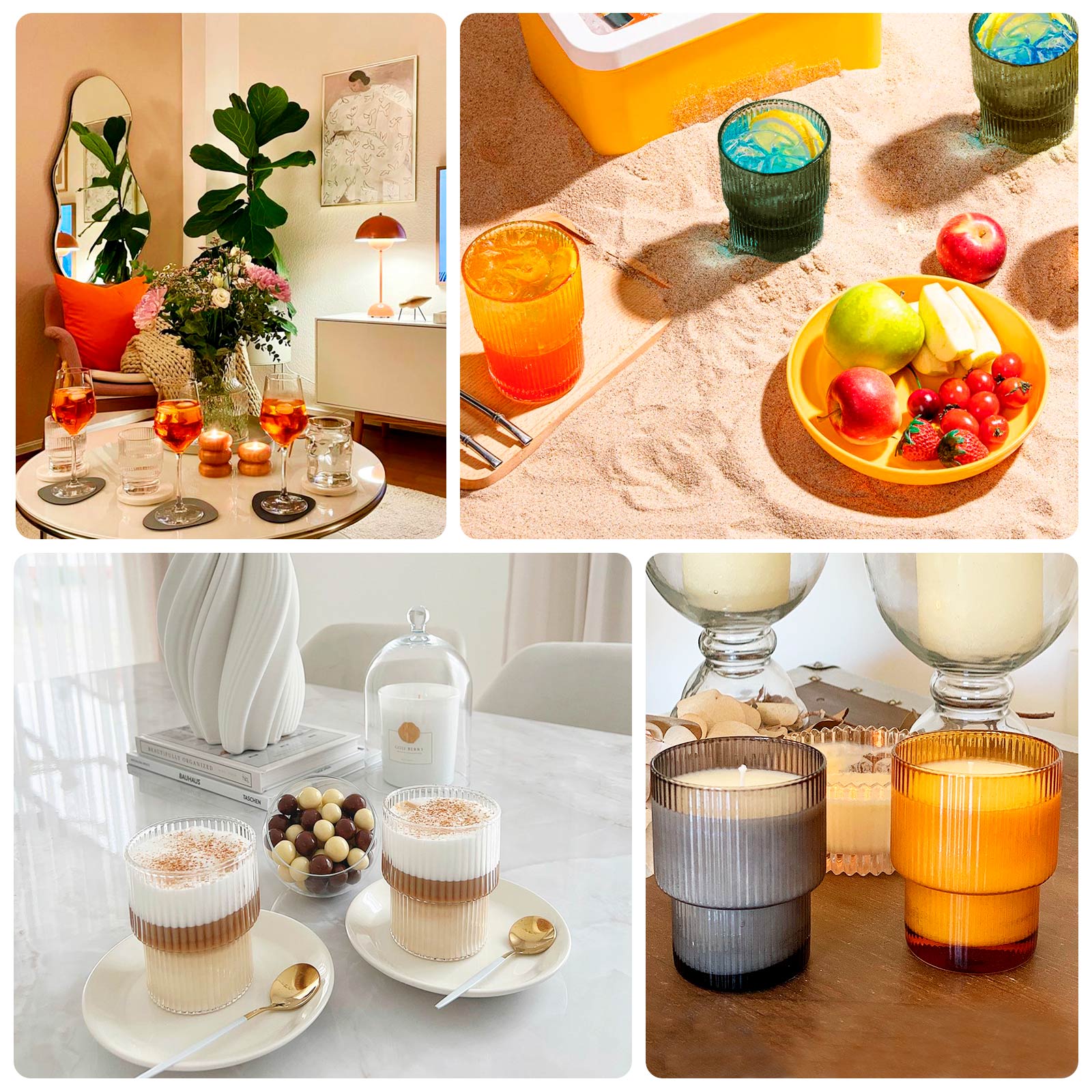 12 Pack Stackable Ribbed Reusable Plastic Tumblers, 7oz Shatterproof Short Drinking Glasses