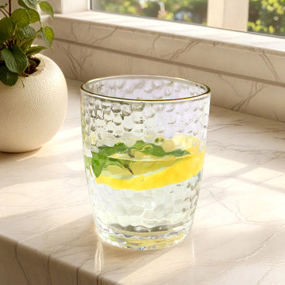 12-Pack Shatterproof Reusable Hammered Cups 14oz – Clear with Gold Rim 