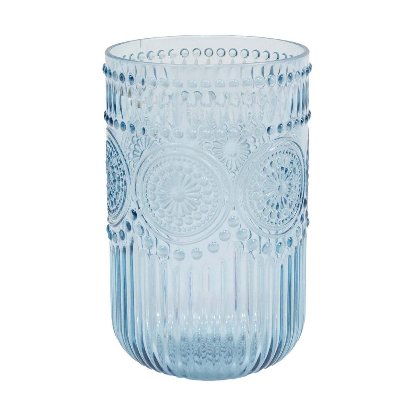 12 Pack 16oz Plastic Tumblers - Dusty Blue Vintage Highball Glasses, Reusable Shatterproof with Embo