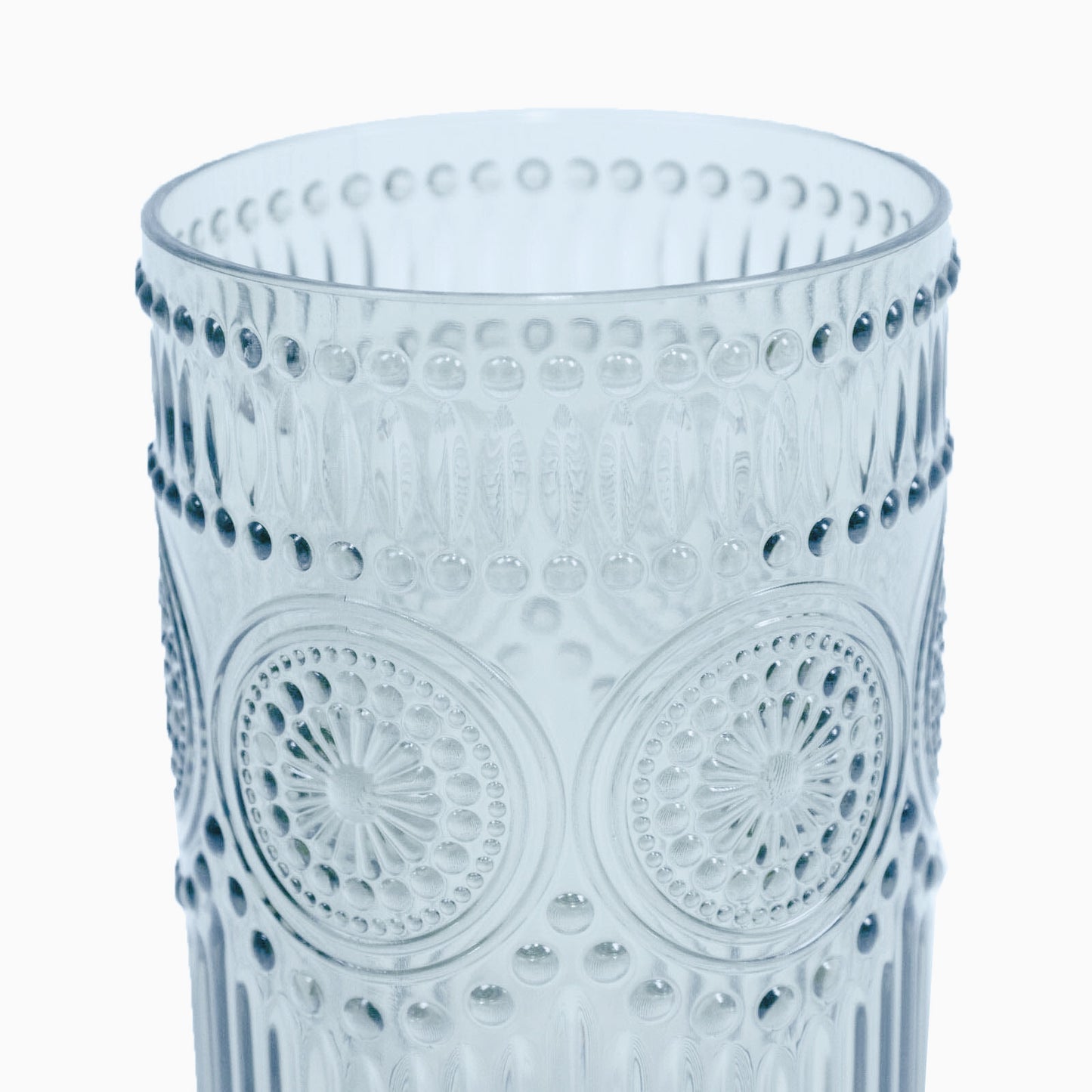 12 Pack 16oz Plastic Tumblers - Dusty Blue Vintage Highball Glasses, Reusable Shatterproof with Embo