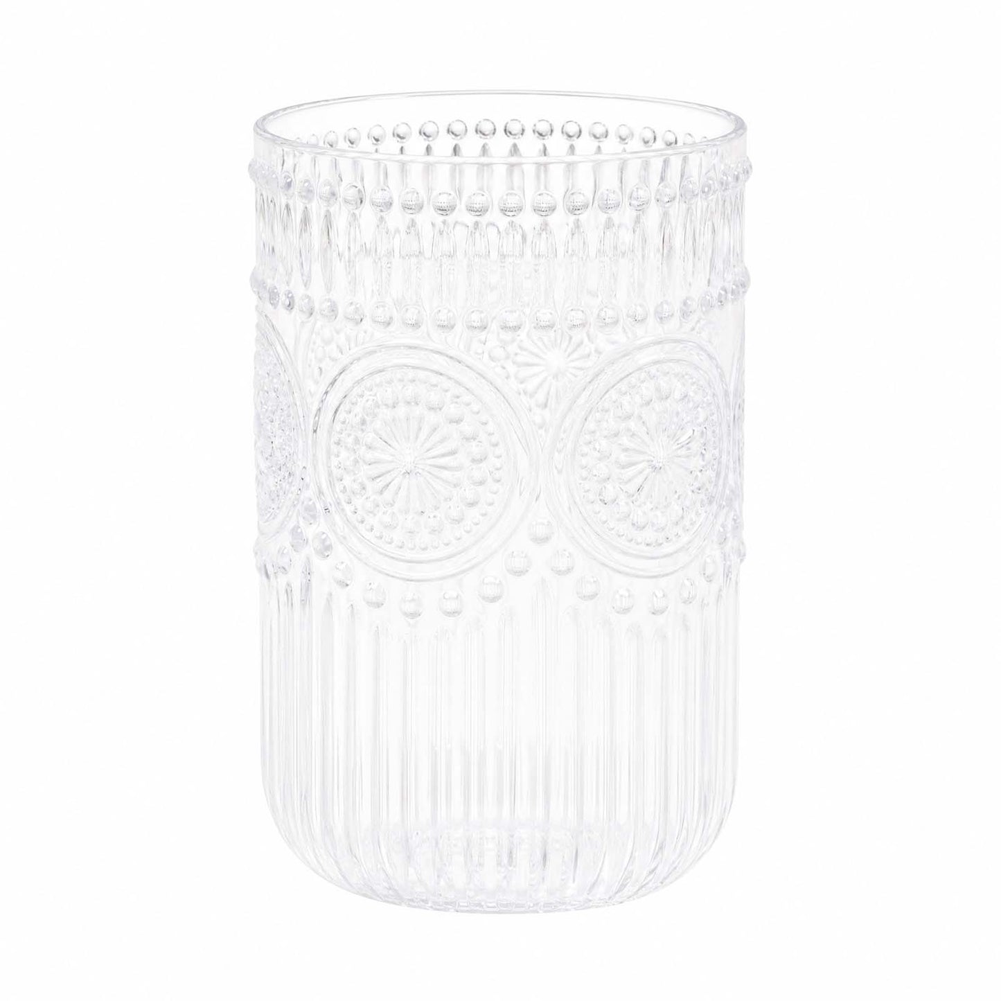 12 Pack 16oz Plastic Tumblers - Clear Vintage Highball Glasses, Reusable Shatterproof with Embossed 