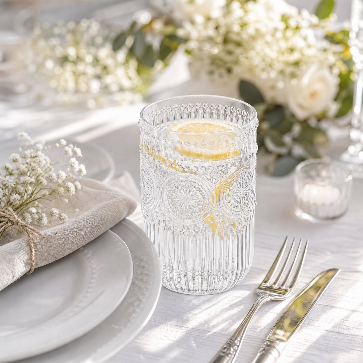 12 Pack 16oz Plastic Tumblers - Clear Vintage Highball Glasses, Reusable Shatterproof with Embossed 