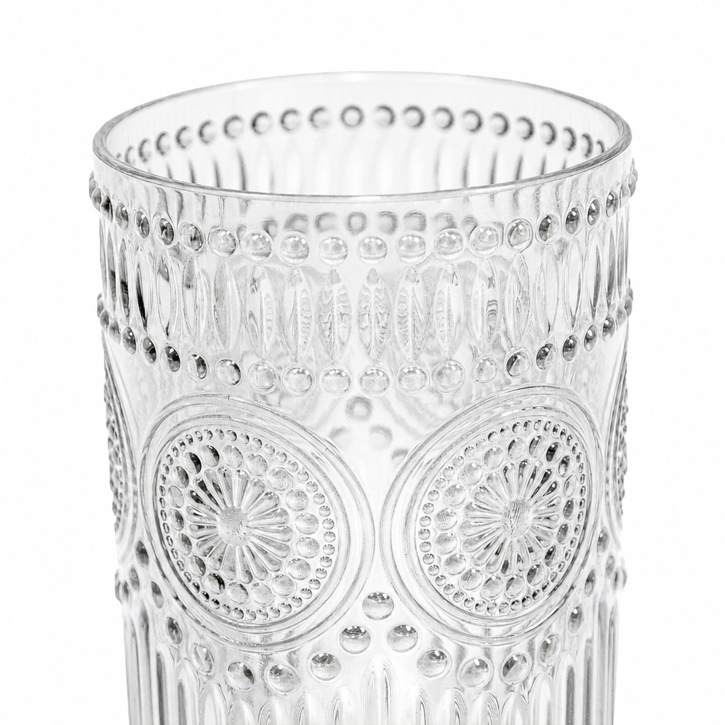 12 Pack 16oz Plastic Tumblers - Clear Vintage Highball Glasses, Reusable Shatterproof with Embossed 