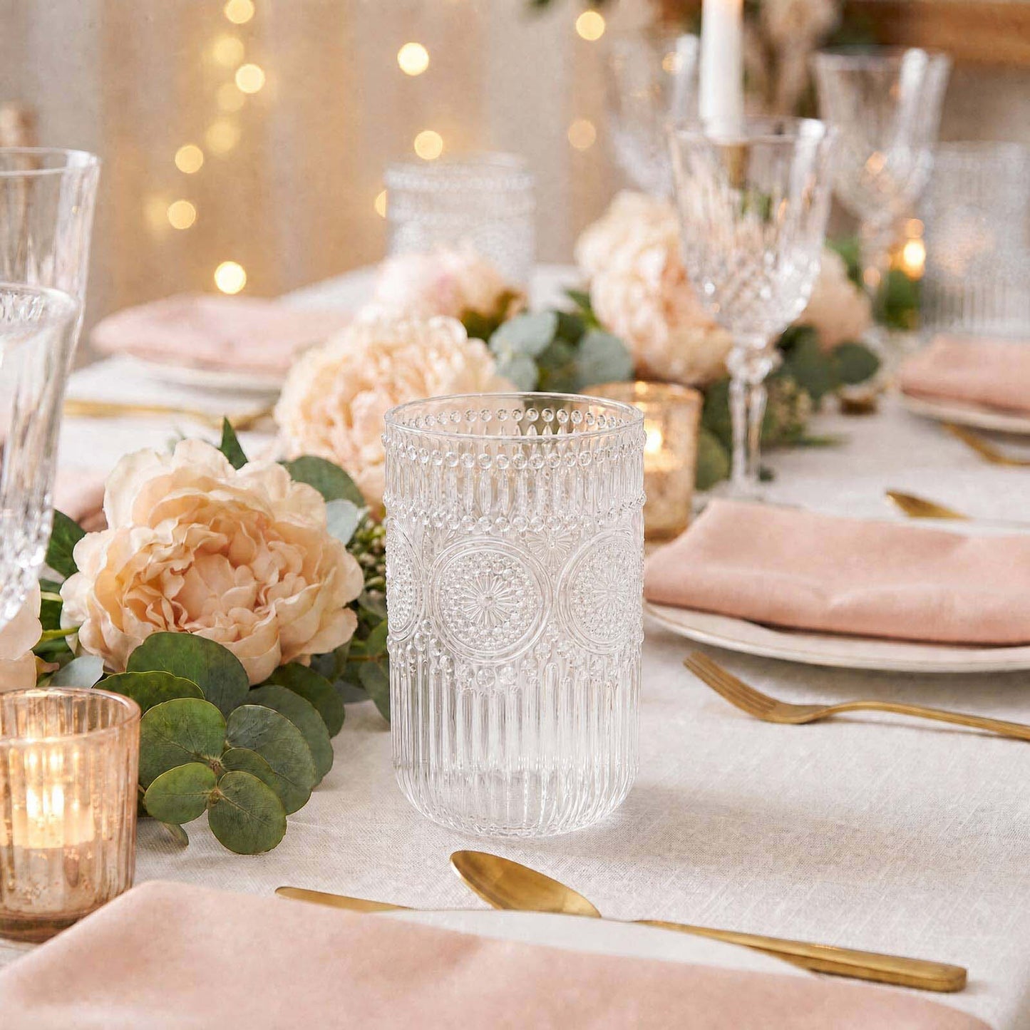 12 Pack 16oz Plastic Tumblers - Clear Vintage Highball Glasses, Reusable Shatterproof with Embossed 