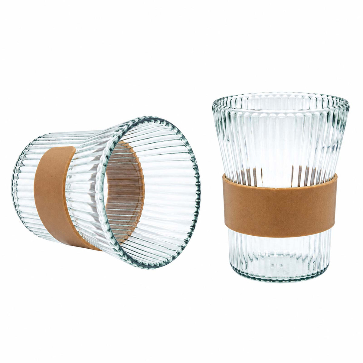 24 Pack Clear Plastic Tumbler Cups, 12oz Ribbed Design with Grip Sleeve - Reusable Party Drinking Cu