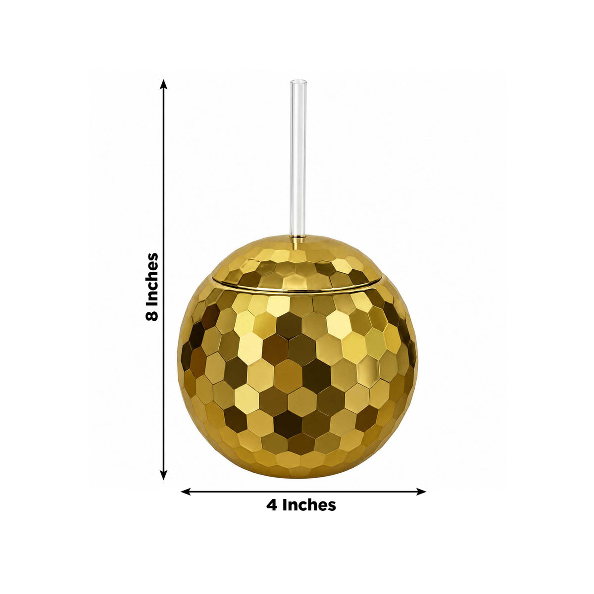 12 Pack Gold Disco Ball Cups with Lid and Straw 20oz – Reusable Plastic Cocktail Tumblers, 70s Retro