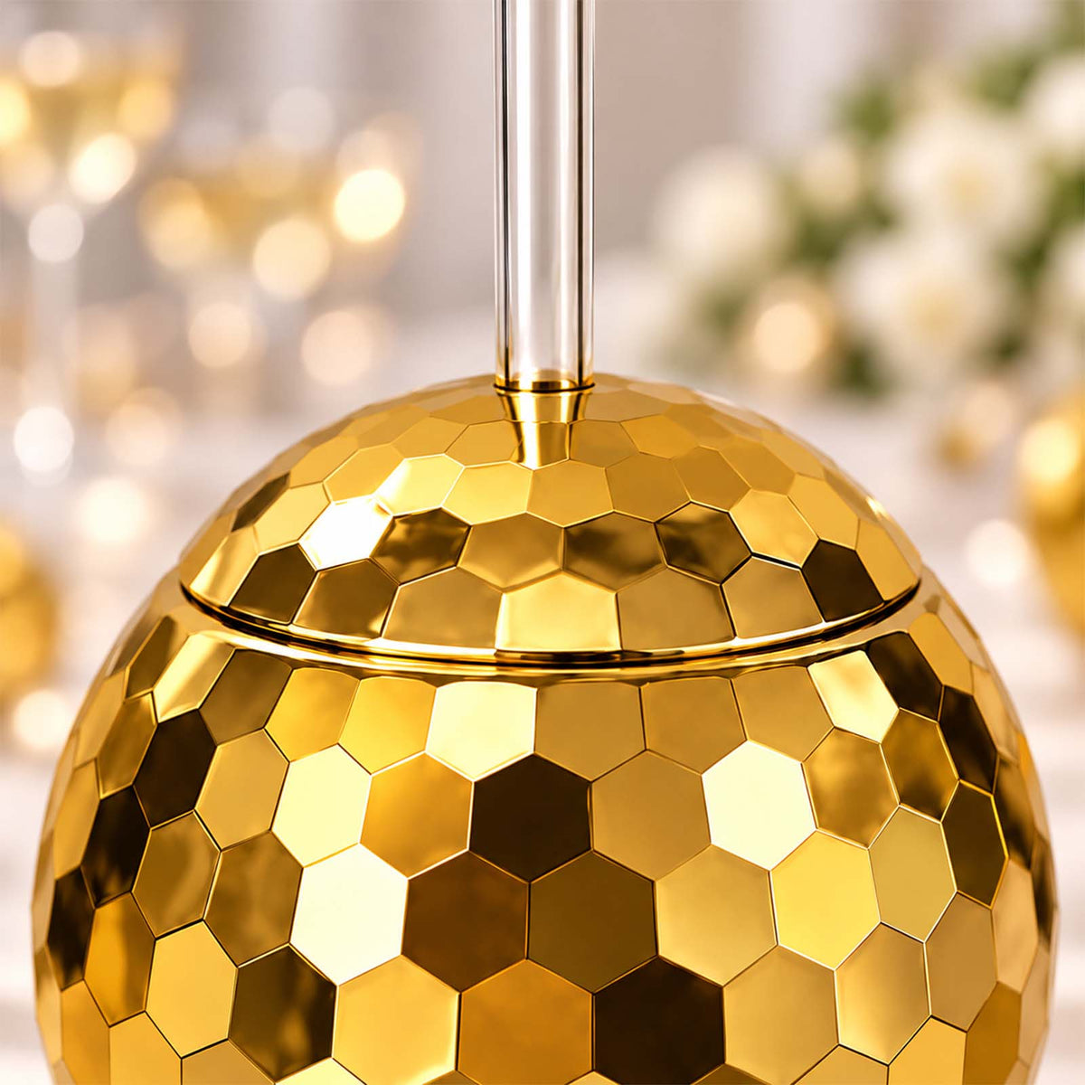 12 Pack Gold Disco Ball Cups with Lid and Straw 20oz – Reusable Plastic Cocktail Tumblers, 70s Retro