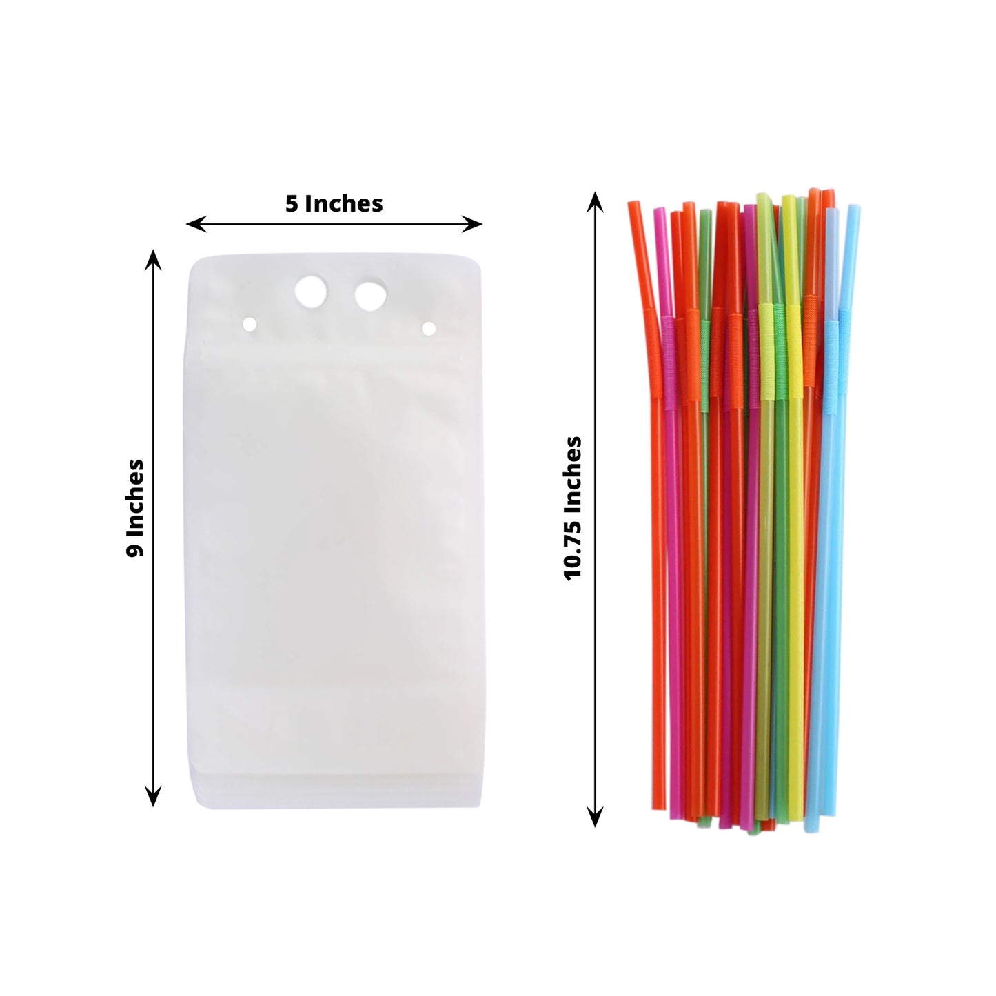 50 Pack Translucent Stand-Up Plastic Smoothie Drink Bags with Straws, 12oz Reusable Hand-Held Zipper Juice Pouches
