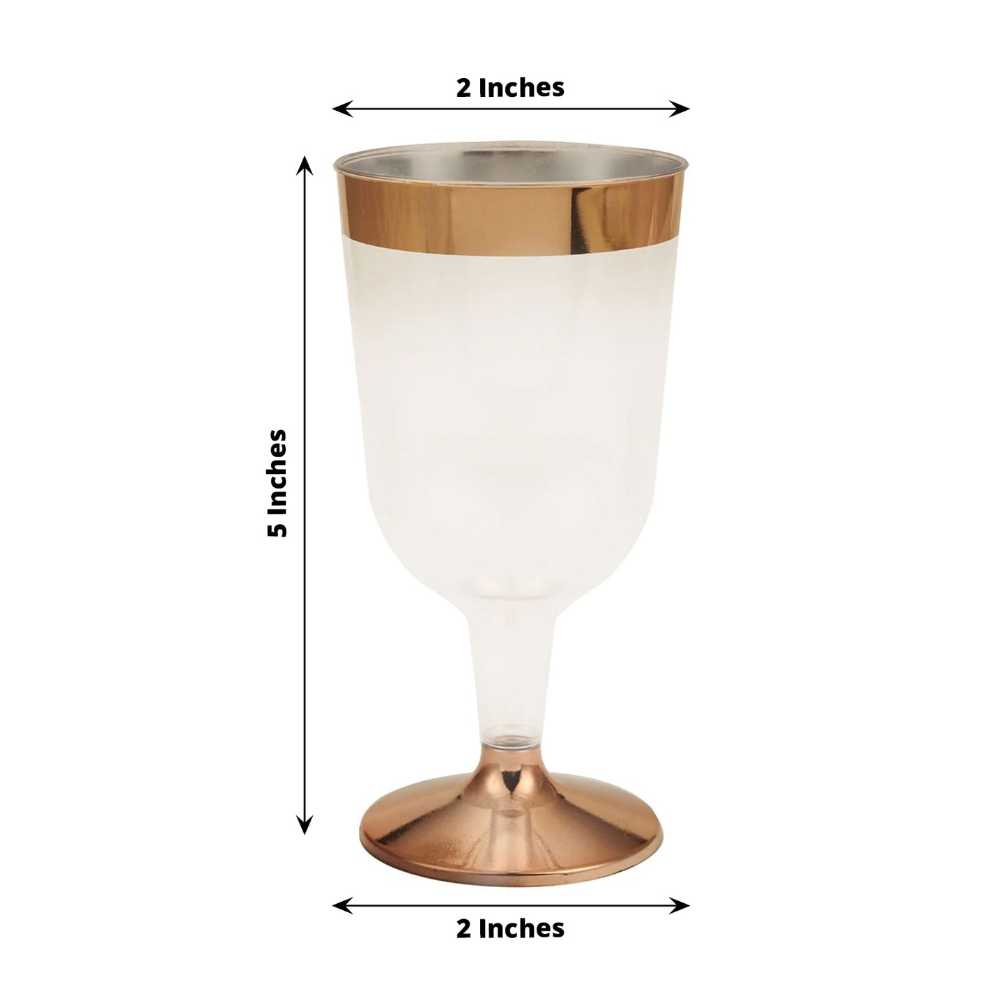 12 Pack | Clear 6oz Rose Gold Rim Plastic Wine Glasses Disposable Cups with Detachable Base