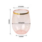 12 Pack Transparent Blush Plastic Stemless Wine Glasses with Gold Rim, 12oz Reusable Wine Tumblers