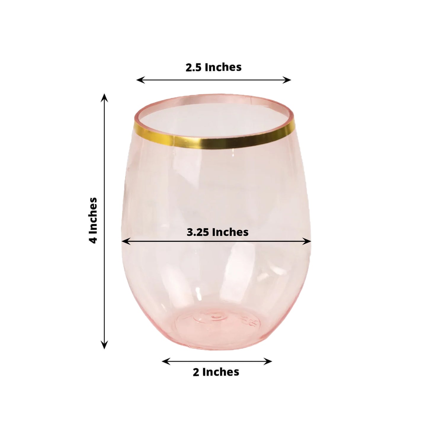 12 Pack Transparent Blush Plastic Stemless Wine Glasses with Gold Rim, 12oz Reusable Wine Tumblers