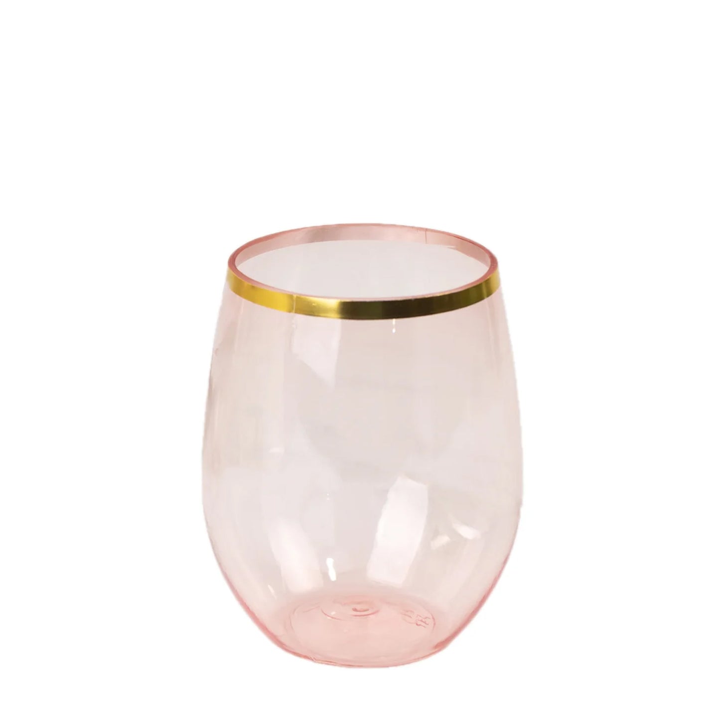 12 Pack Transparent Blush Plastic Stemless Wine Glasses with Gold Rim, 12oz Reusable Wine Tumblers