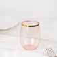 12 Pack Transparent Blush Plastic Stemless Wine Glasses with Gold Rim, 12oz Reusable Wine Tumblers