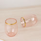 12 Pack Transparent Blush Plastic Stemless Wine Glasses with Gold Rim, 12oz Reusable Wine Tumblers