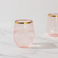 12 Pack Transparent Blush Plastic Stemless Wine Glasses with Gold Rim, 12oz Reusable Wine Tumblers