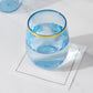 12-Pack Plastic Wine Tumblers Transparent Dusty Blue with Gold Rim - Reusable Drinkware 12oz