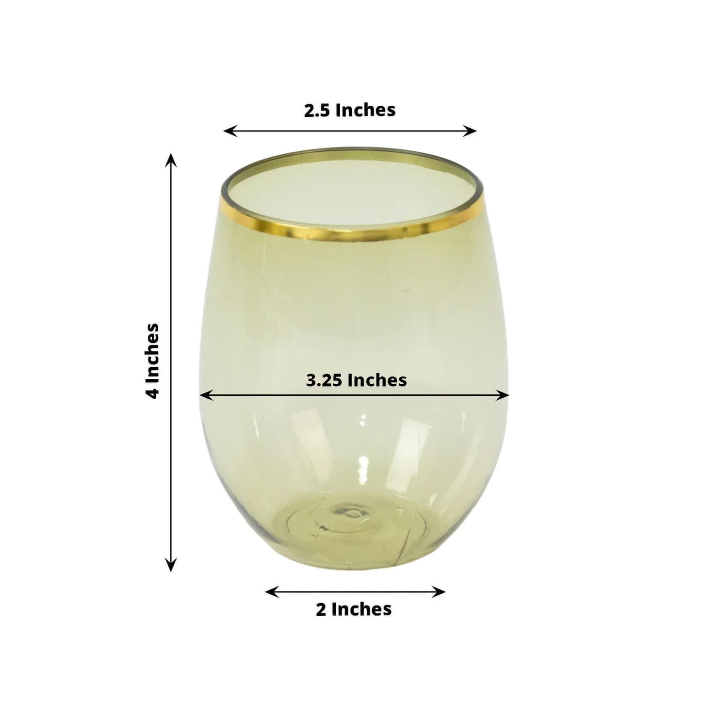 12-Pack Plastic Wine Tumblers Transparent Dusty Sage Green with Gold Rim - Reusable Drinkware 12oz