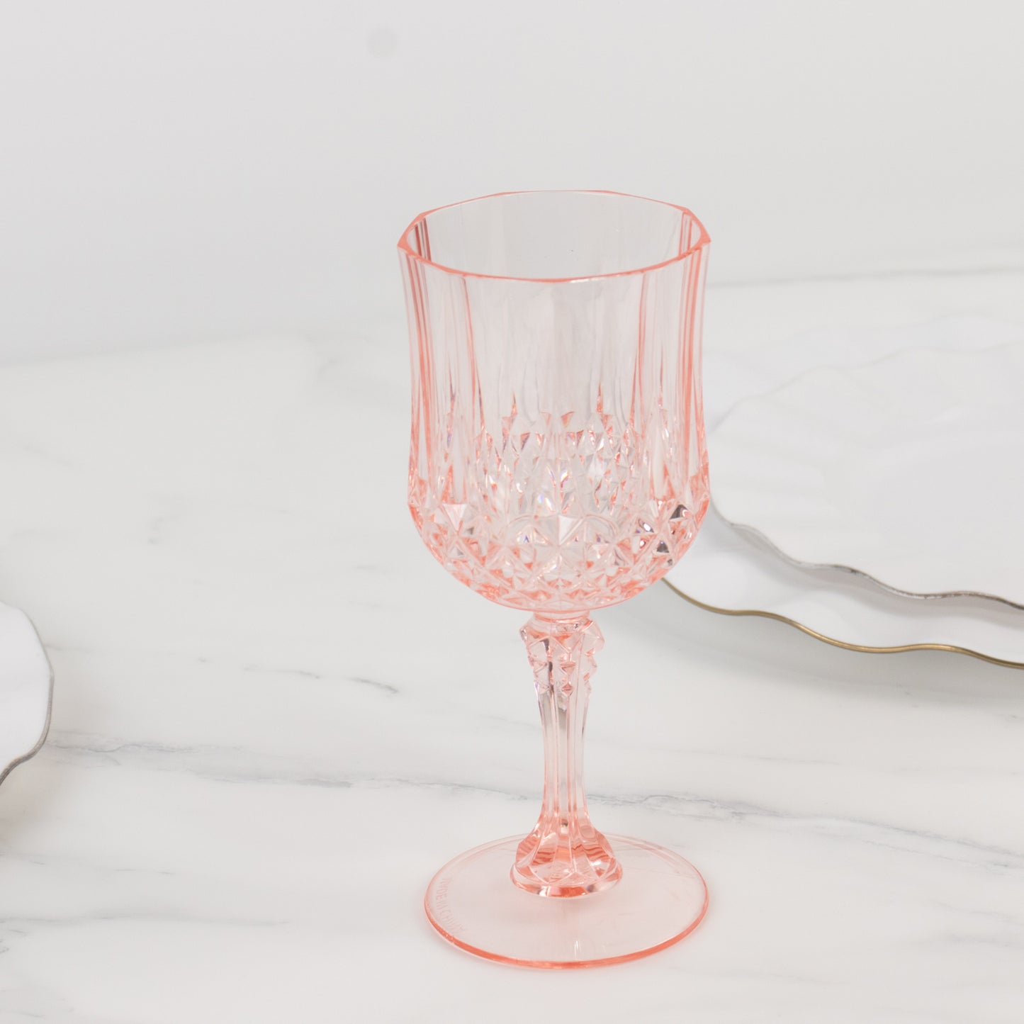 Transparent blush crystal cut reusable plastic cocktail goblet