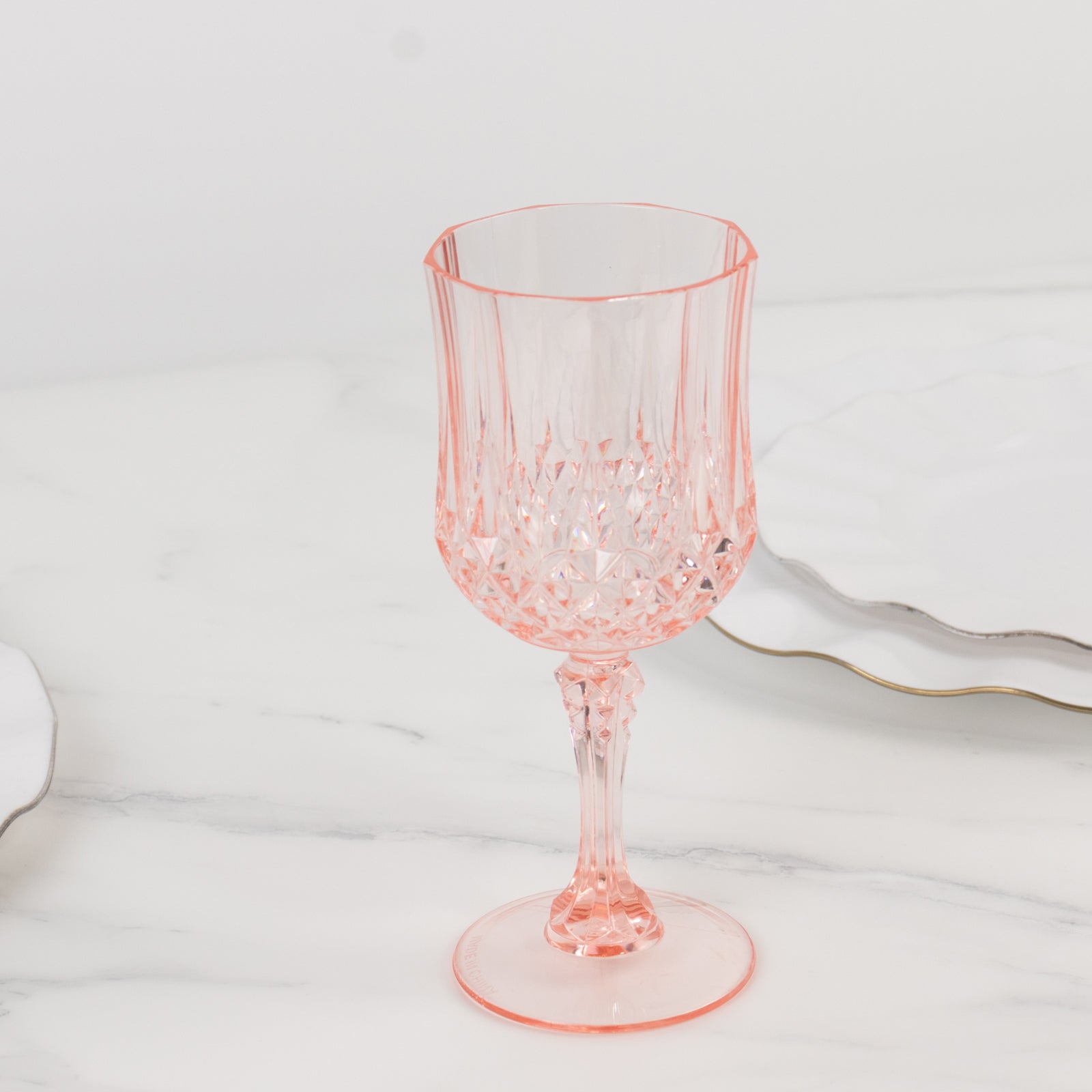 Transparent blush crystal cut reusable plastic cocktail goblet