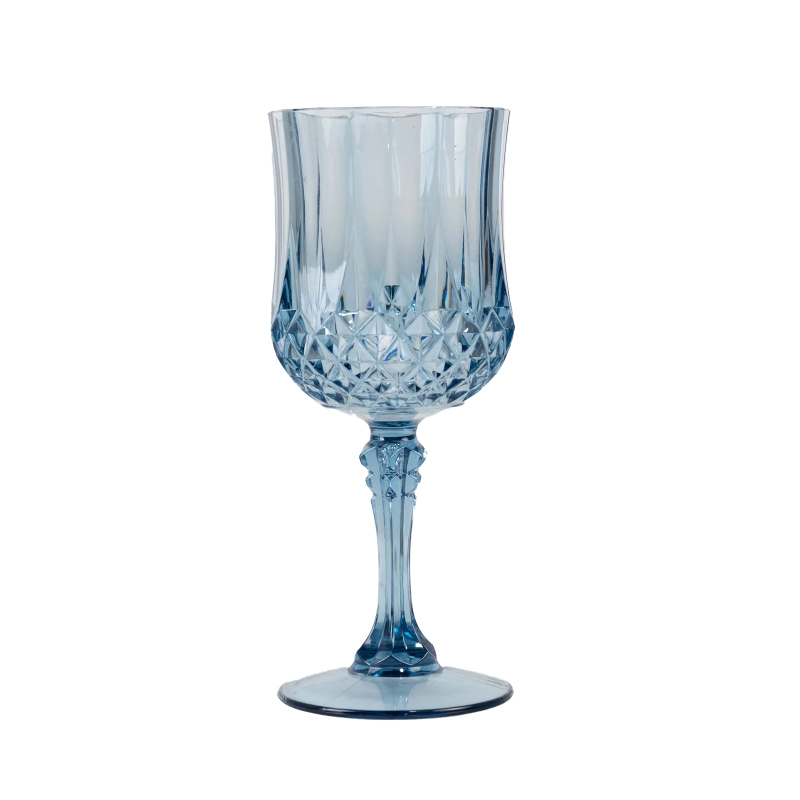 Dusty blue crystal cut reusable plastic cocktail goblet