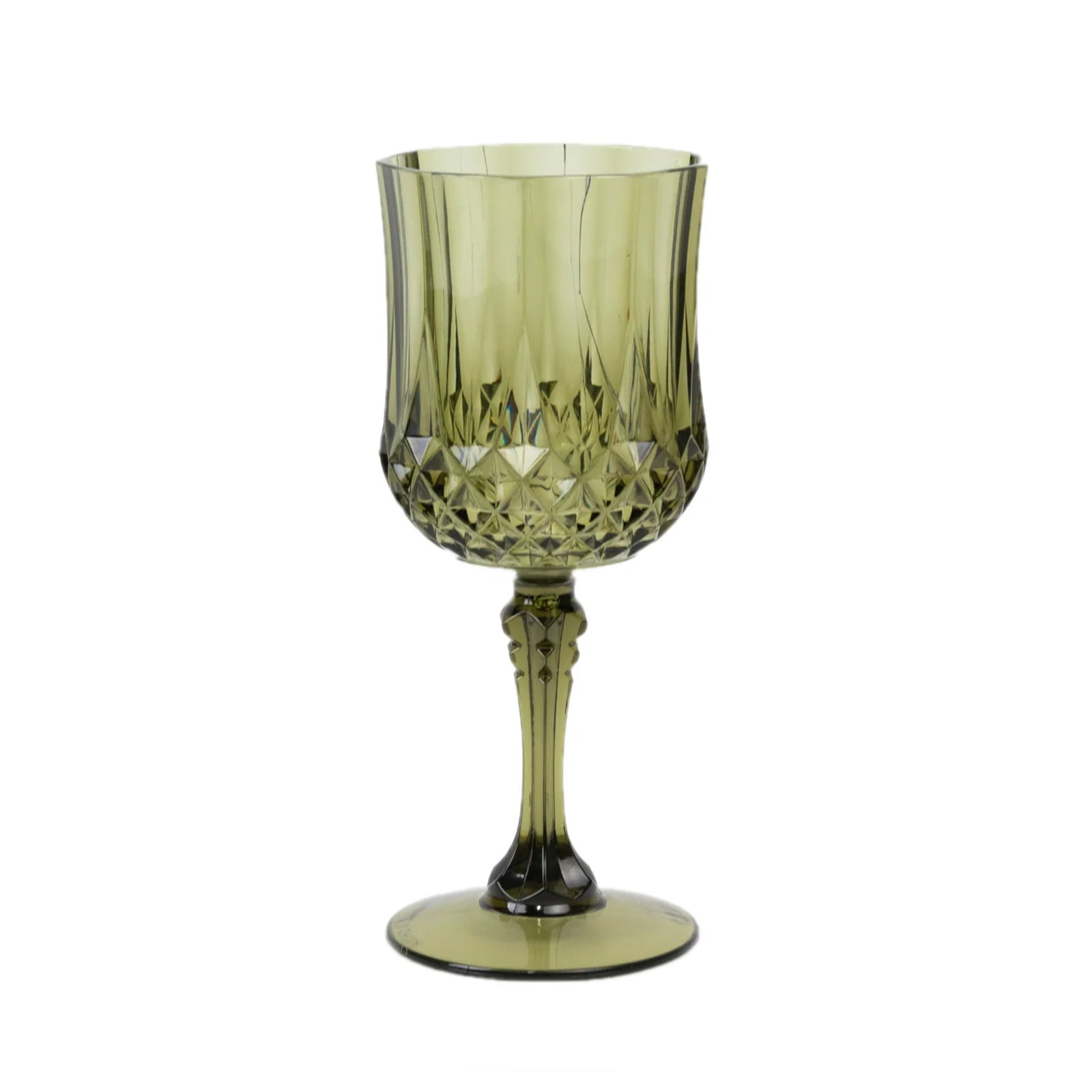 Dusty sage green crystal cut shatterproof cocktail goblet.