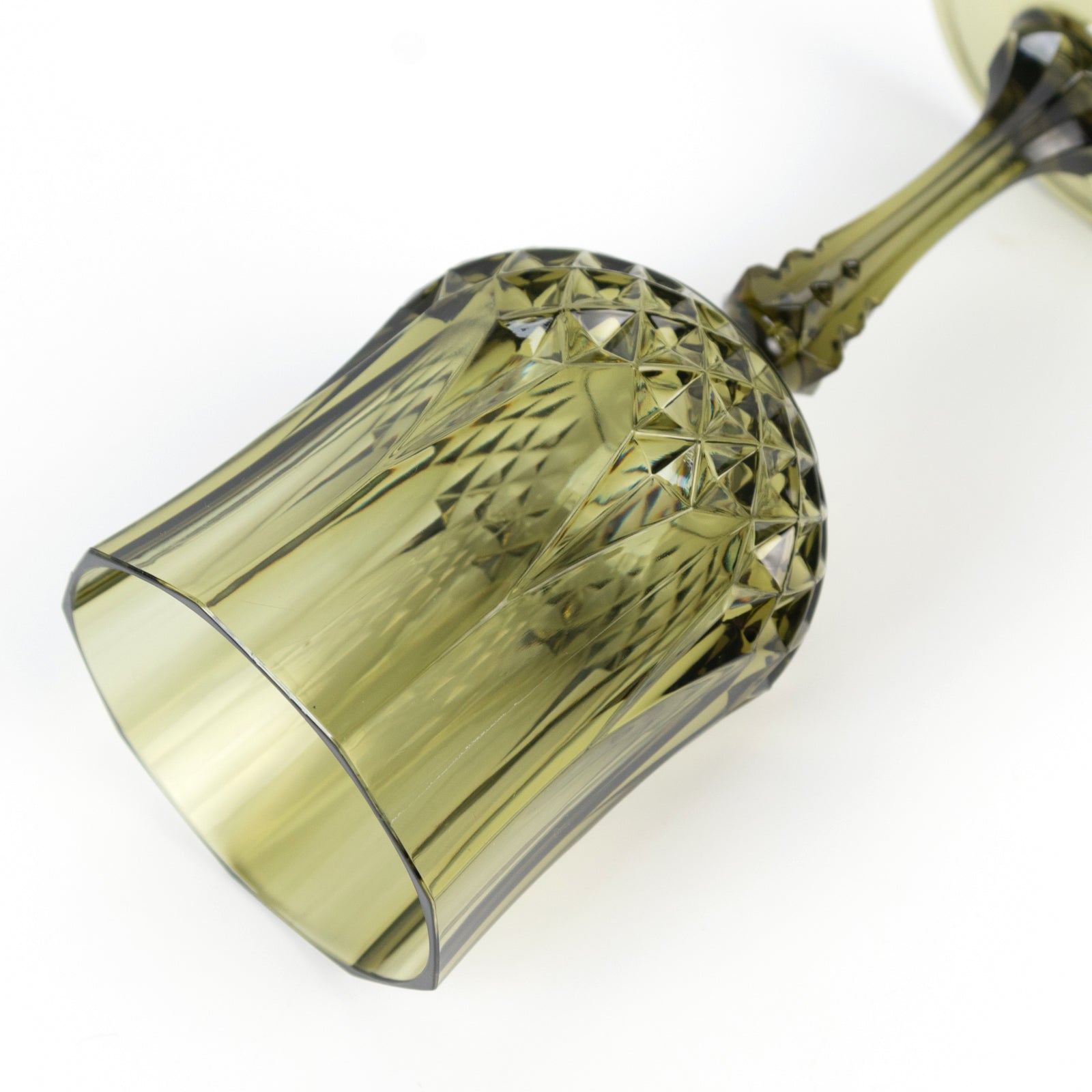 Dusty sage green shatterproof cocktail goblet, 8oz, crystal cut design.