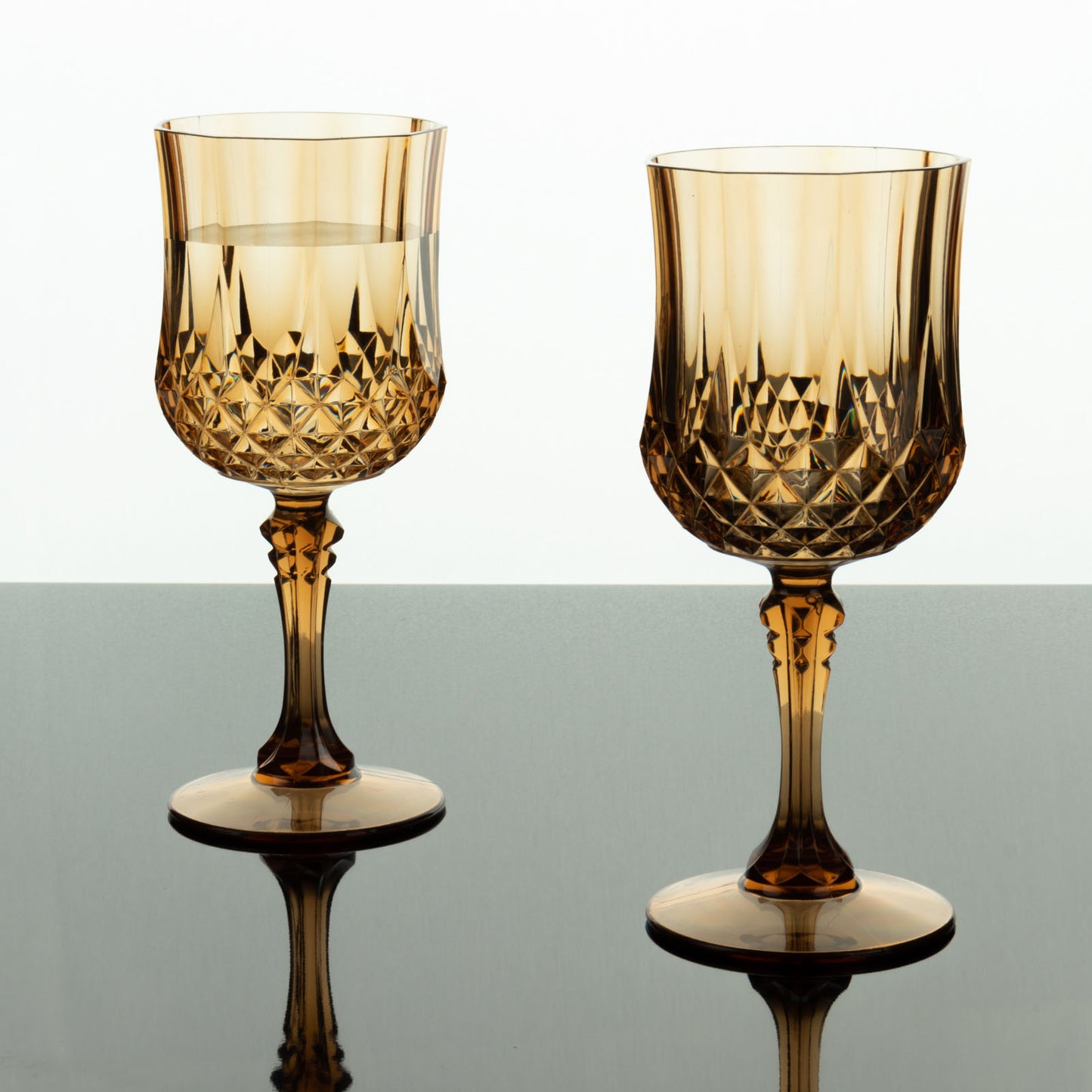 Amber gold shatterproof cocktail goblets, 8oz, reusable plastic, set of 6.