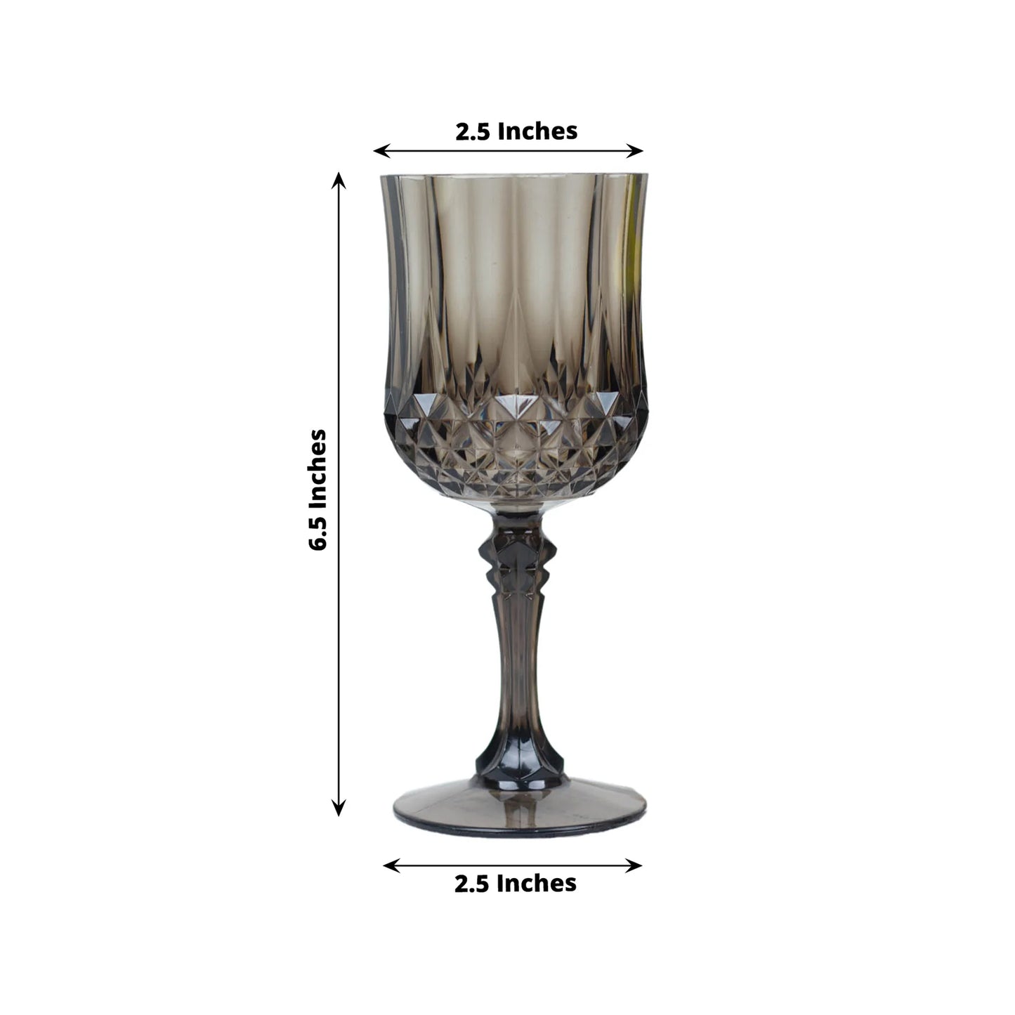 6 Pack | 8oz Black Crystal Cut Reusable Plastic Cocktail Goblets, Shatterproof Wine Glasses