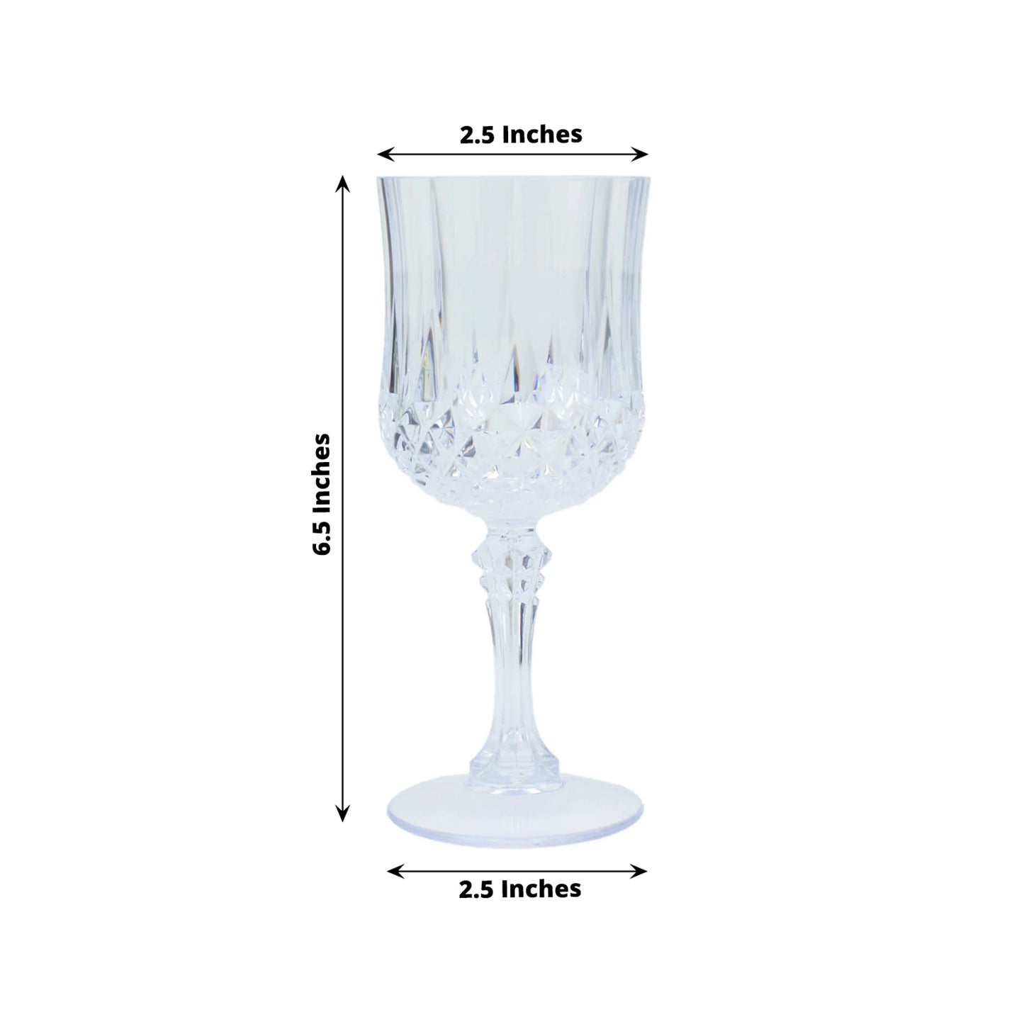 6 Pack | 8oz Clear Crystal Cut Reusable Plastic Wine Glasses