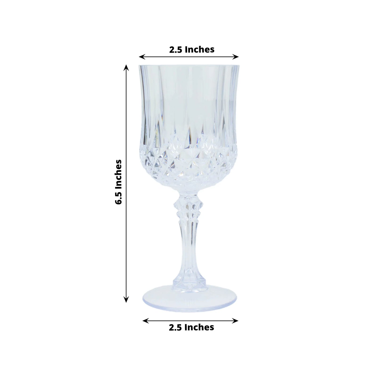 6 Pack | 8oz Clear Crystal Cut Reusable Plastic Wine Glasses