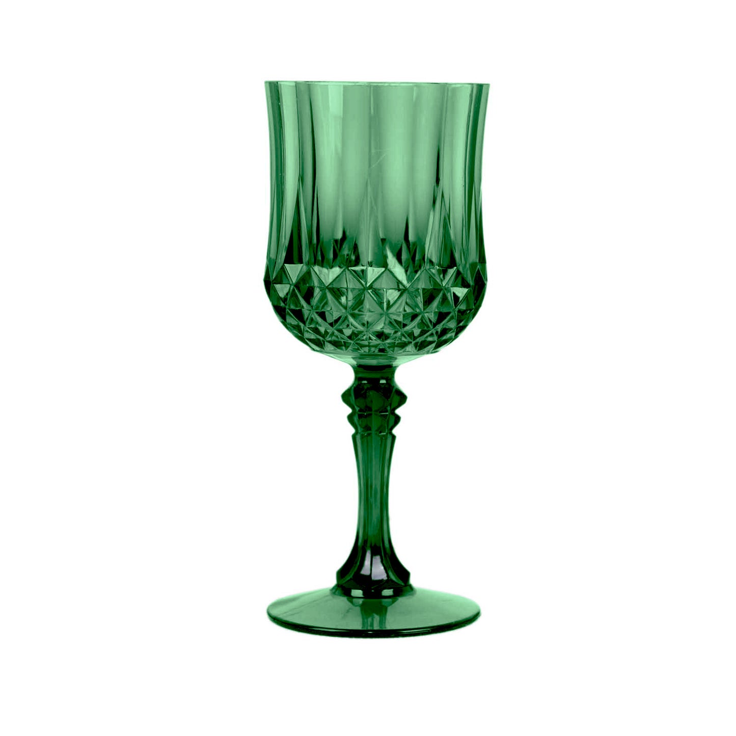 6 Pack 8oz Hunter Emerald Green Crystal Cut Reusable Plastic Cocktail Goblets, Shatterproof Wine Glasses