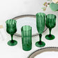 6 Pack 8oz Hunter Emerald Green Crystal Cut Reusable Plastic Cocktail Goblets, Shatterproof Wine Glasses