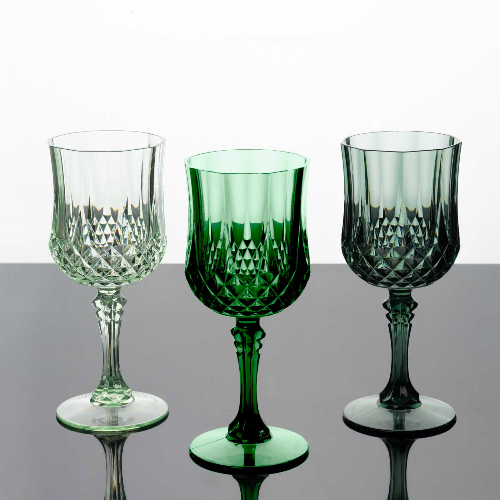8oz assorted green crystal cut reusable plastic cocktail goblets