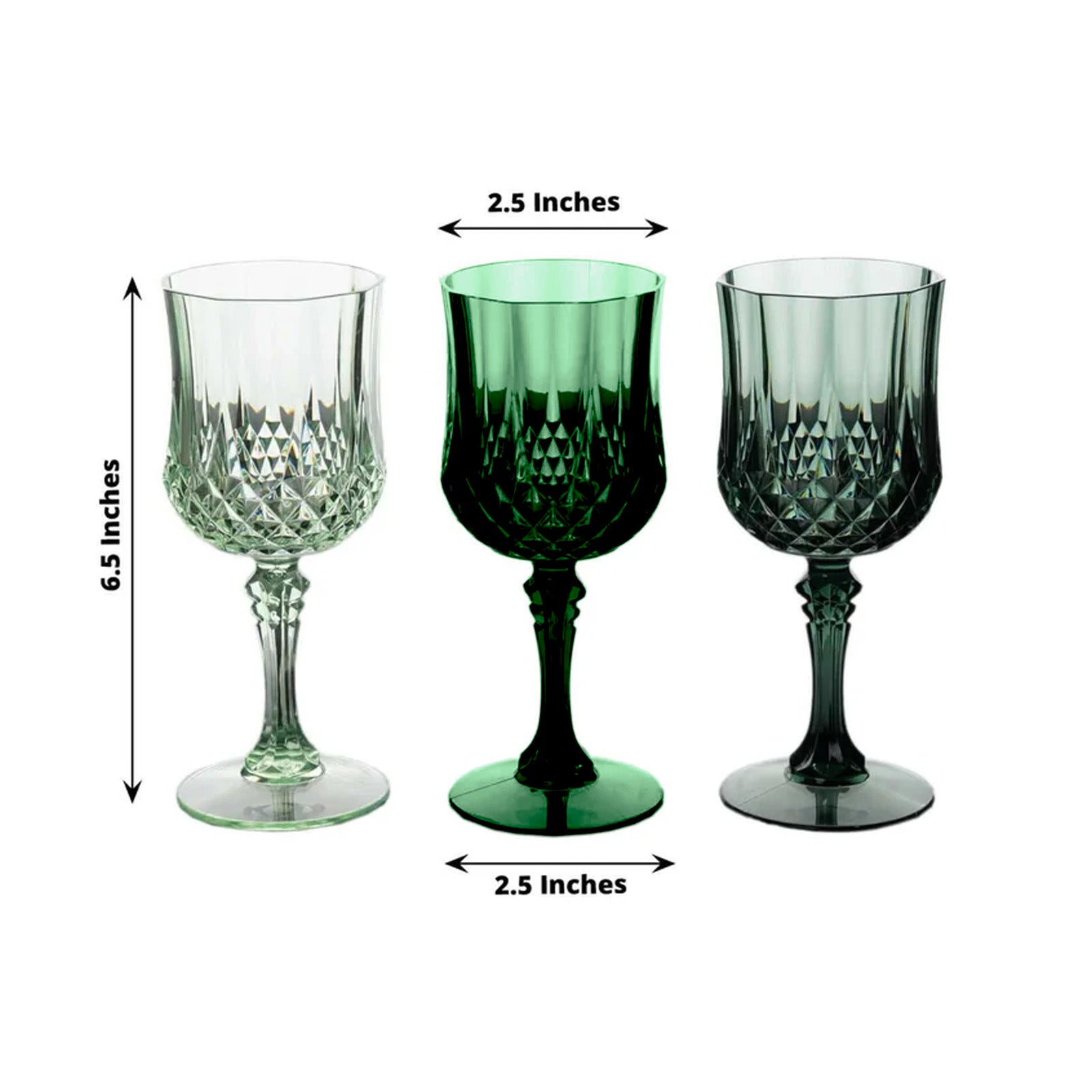 8oz assorted green crystal cut reusable plastic cocktail goblets