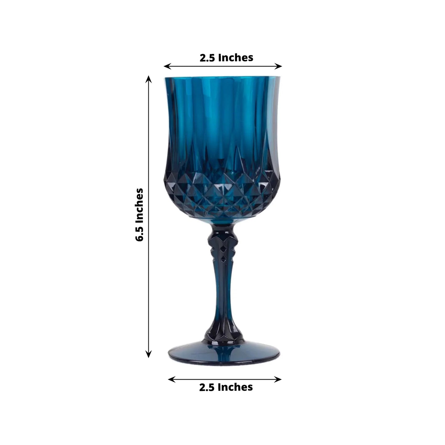 6 Pack 8oz Navy Blue Crystal Cut Reusable Plastic Cocktail Goblets, Shatterproof Wine Glasses