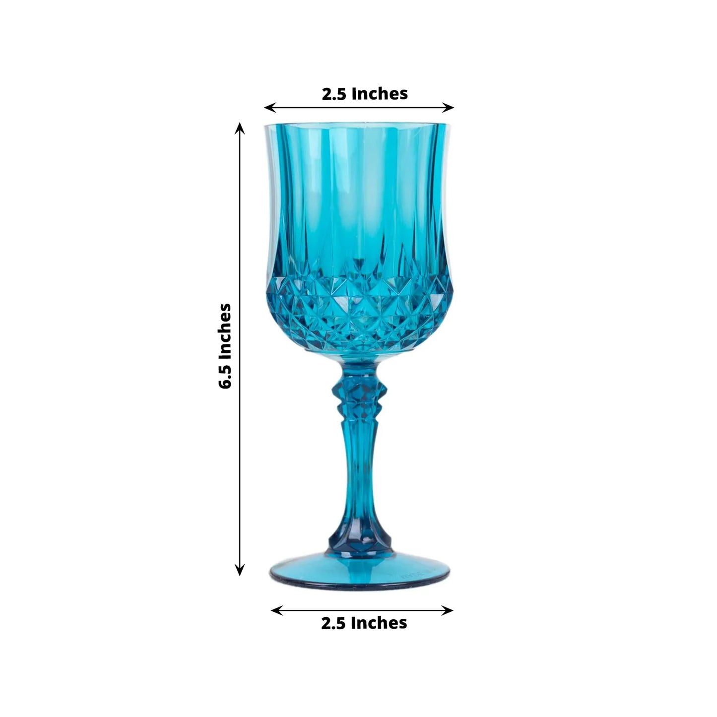 6 Pack 8oz Ocean Blue Crystal Cut Reusable Plastic Cocktail Goblets, Shatterproof Wine Glasses