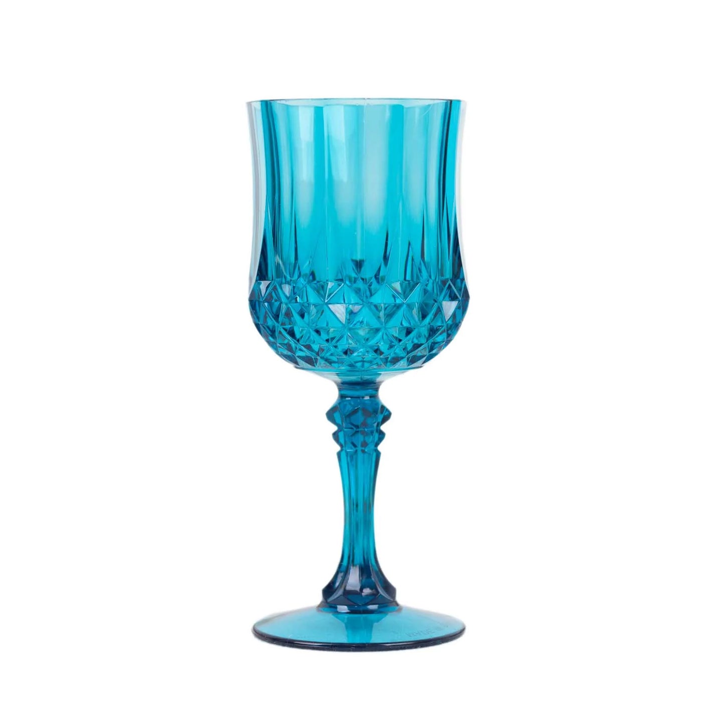 6 Pack 8oz Ocean Blue Crystal Cut Reusable Plastic Cocktail Goblets, Shatterproof Wine Glasses