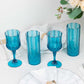 6 Pack 8oz Ocean Blue Crystal Cut Reusable Plastic Cocktail Goblets, Shatterproof Wine Glasses