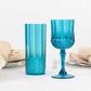 6 Pack 8oz Ocean Blue Crystal Cut Reusable Plastic Cocktail Goblets, Shatterproof Wine Glasses