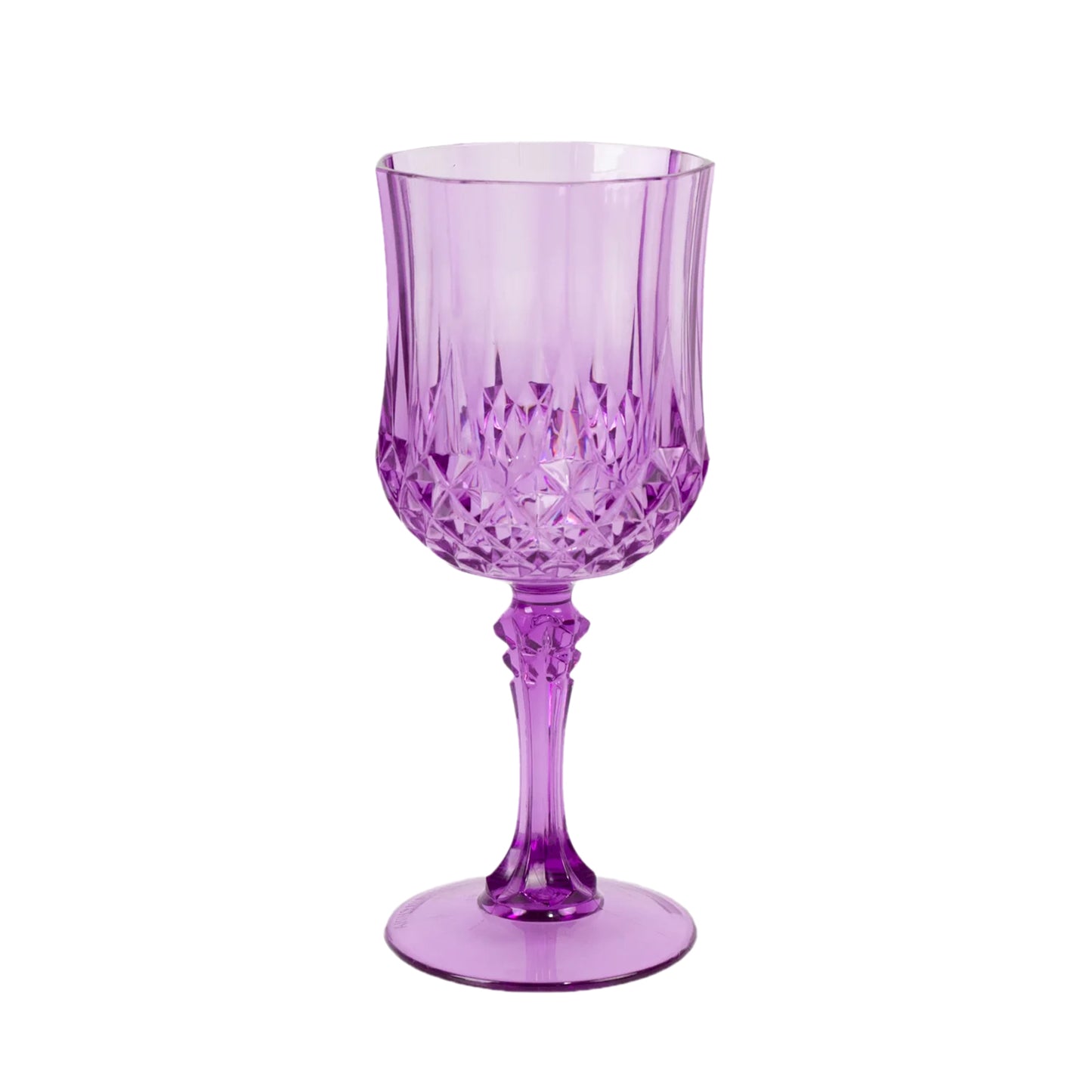 6 Pack 8oz Purple Crystal Cut Reusable Plastic Cocktail Goblets, Shatterproof Wine Glasses