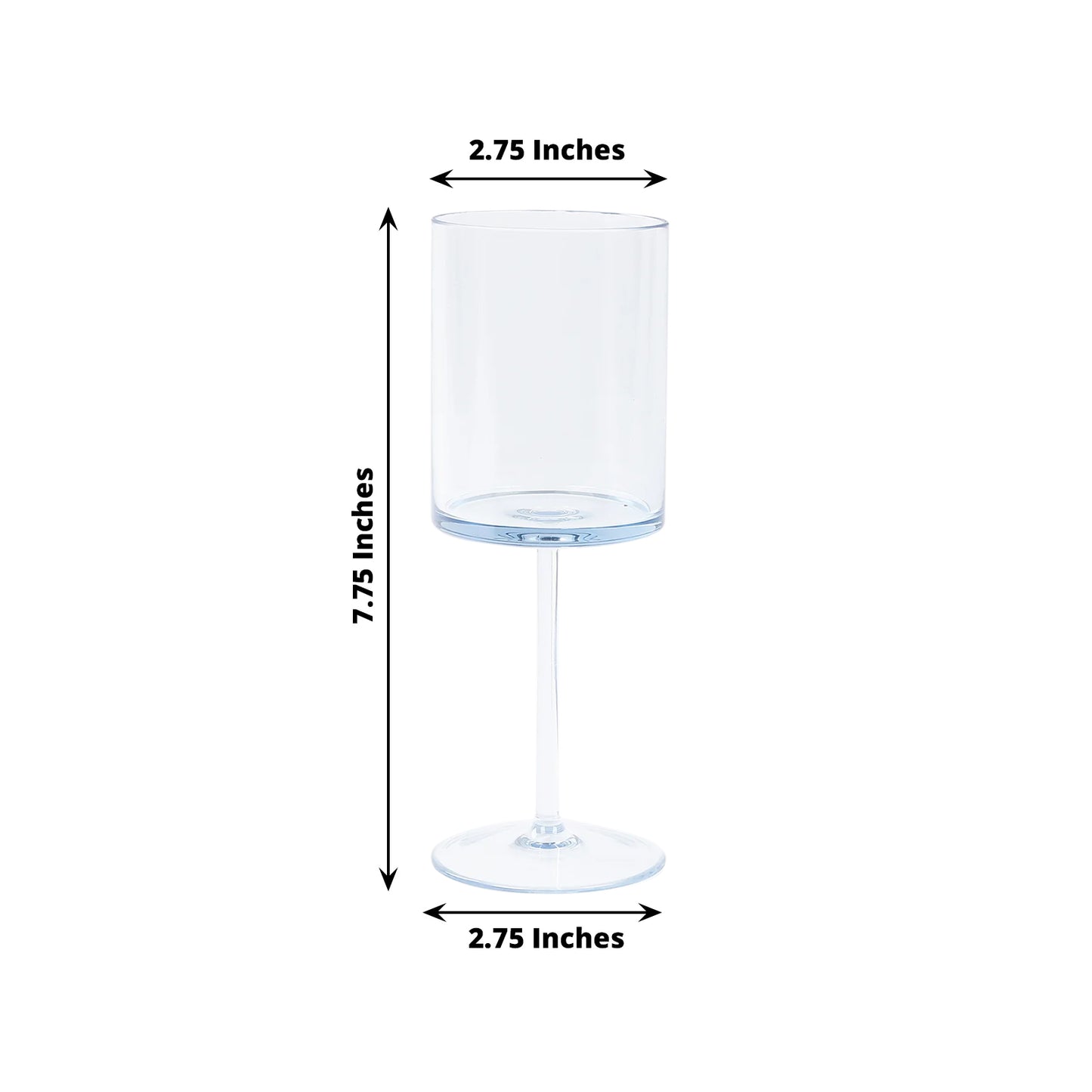 Transparent dusty blue shatterproof cocktail glass with long stem.