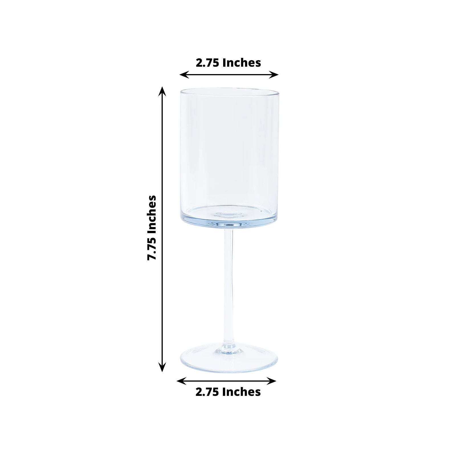 Transparent dusty blue shatterproof cocktail glass with long stem.