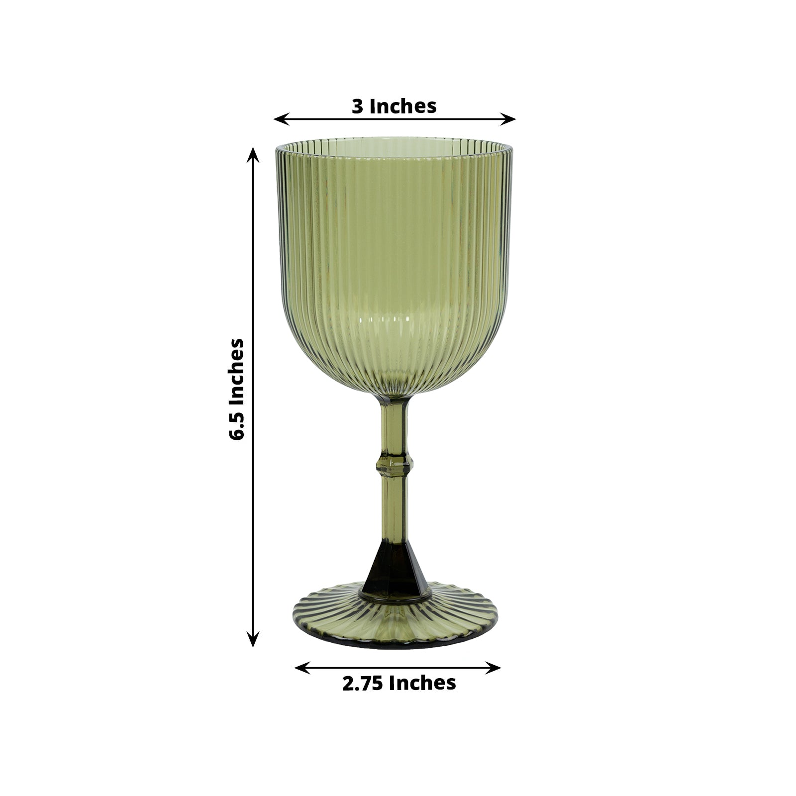 Dusty sage green ribbed plastic goblet, 9oz, shatterproof and reusable.