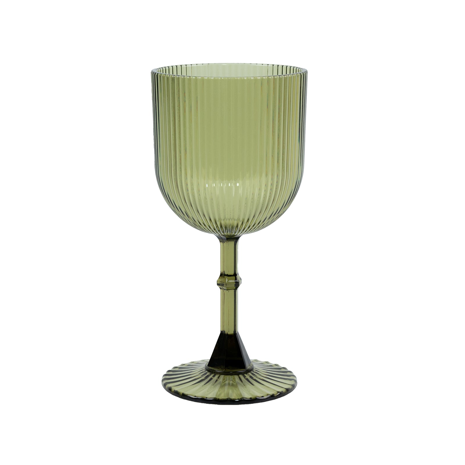 Dusty sage green vintage ribbed plastic goblet, shatterproof and reusable.