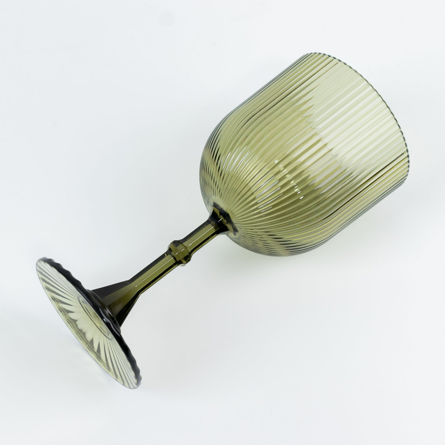 Dusty sage green vintage ribbed plastic goblet, reusable and shatterproof, 9oz.