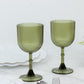 Dusty sage green vintage ribbed plastic goblets, reusable and shatterproof.