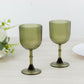 Dusty sage green vintage ribbed plastic goblets, shatterproof, reusable, 9oz.