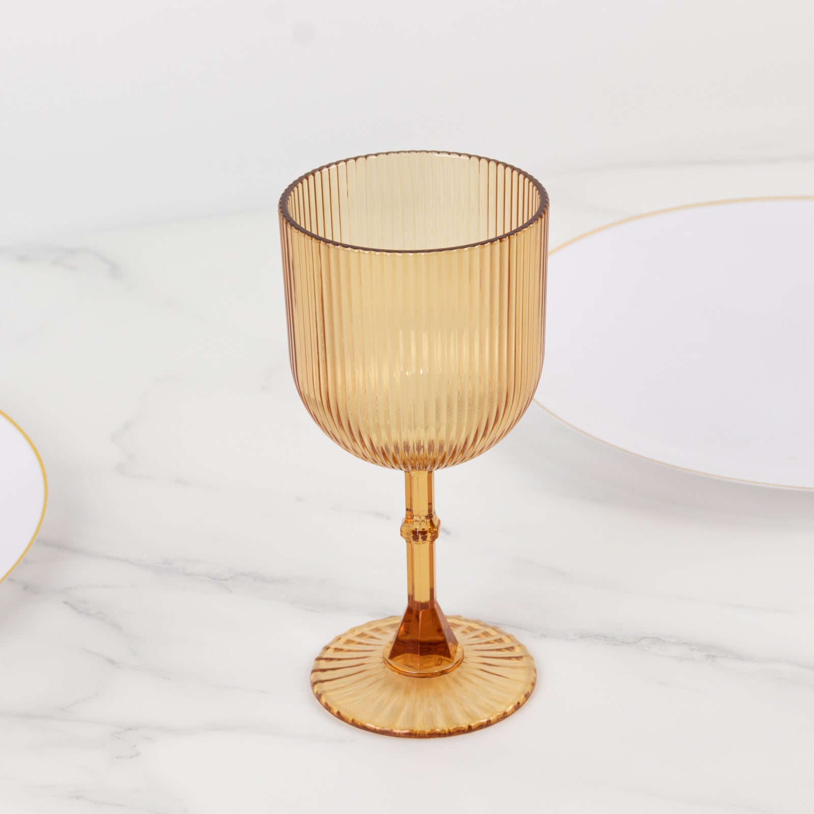 gold goblet wine glasses 12-Pack Amber Gold Plastic Wine Glasses 9Oz, Vintage Ribbed Pattern